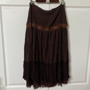 Y2K Newport News Midi Skirt Womens 12 Tiered Brown Fairy Boho Whimsigoth 2000s
